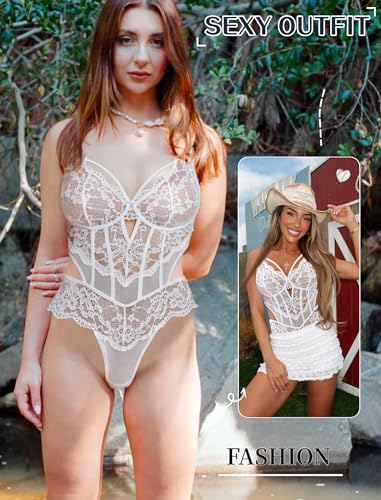 Image of Avidlove Sexy Lingerie for Women Lace Bodysuit Cut Out Snap Crotch Teddy