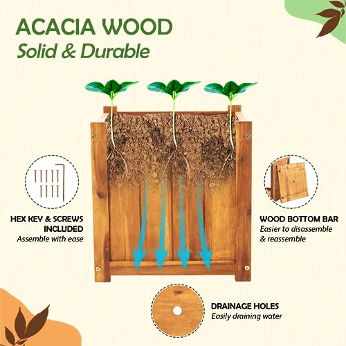 Idzo-Set-of-2-Hardwood-Outdoor-Flower-Box-Durable-Acacia-Wood-Flower-Boxes-for-Outdoor-Plants-with-Ergonomic-Handles-Drainage-Holes-Multiple-Sizes-Wood-Bucket-Planter-for-Home-Decor Idzo Set of 2 Hardwood Outdoor Flower Box Durable Acacia Wood Flower Boxes for Outdoor Plants with Ergonomic Handles Drainage Holes Multiple Sizes Wood Bucket Planter for Home Decor