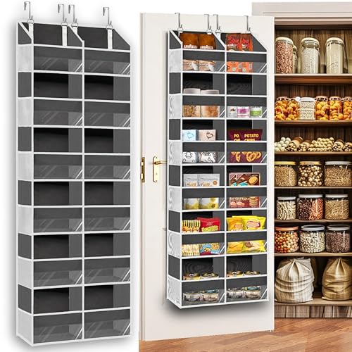 Over the Door Organizer 6 Tiers, Extra Large Behind Door Storage of 12 Compartments, 80 lbs Weight Capacity Hanging Storage Organizer with Clear Window Kids Toys, Shoes, Diapers, Room storage