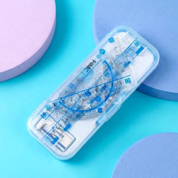 Geometry Box Set for Students, Mathematical Drawing Instrument Kit with Compass, Ruler, Protractor, Set Squares, Divider, Eraser & Sharpener, School Supplies for Kids and Teens (Blue)