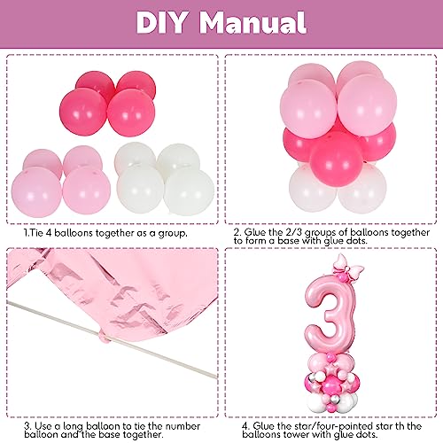 Image of 40 Inch Pink Number 3 Balloon Tower 3rd Birthday Decorations for Girls