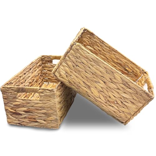 Aluusy Panier de Rangement, Panier Tressé Pliable en Jacinthe d'eau, Lot de 2 Paniers pour Sous-Vêtements, Jouets ou Magazines, Panier d'étagère Kallax, bureau ou...