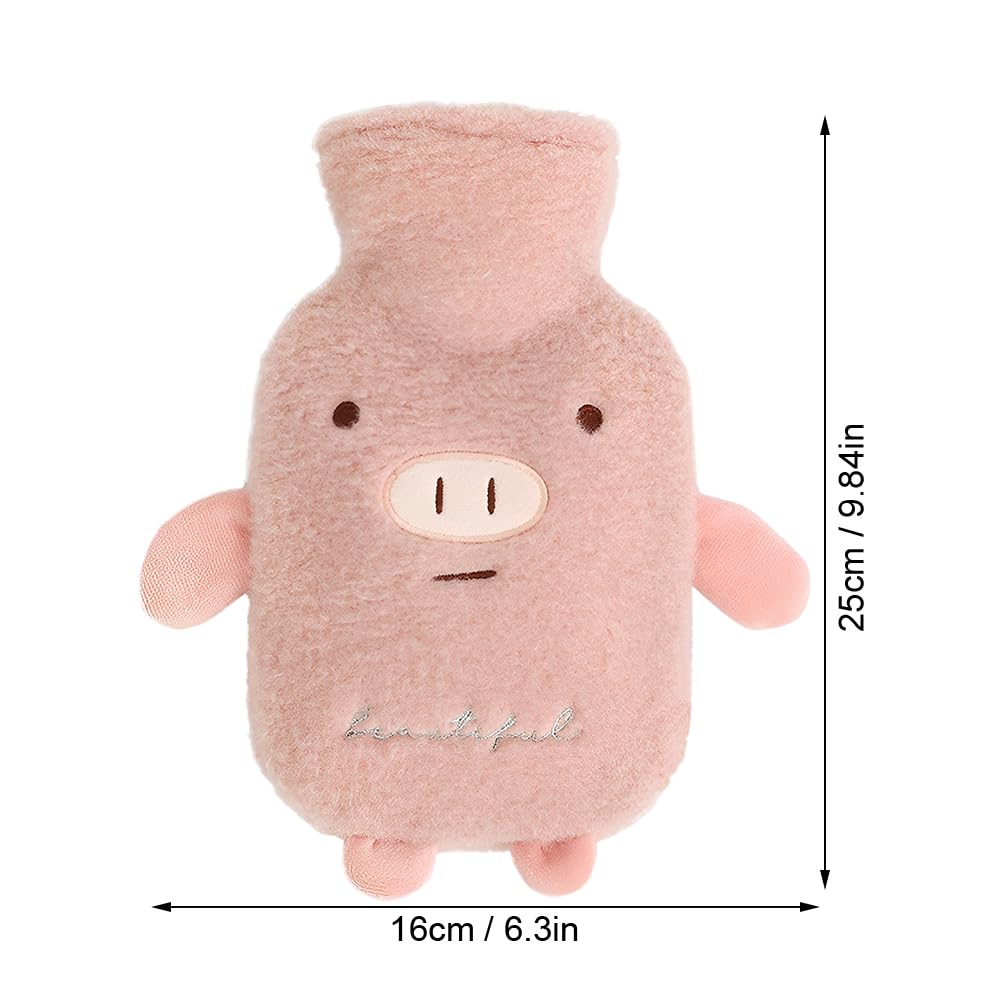 Cute Hot Water Bottles, 1L (34oz) Durable Large Hot Water Bag with Cartoon Animal Cover for Hot and Cold Compress Hand Feet Warmer Thickened Hand Warmer for Neck and Shoulder