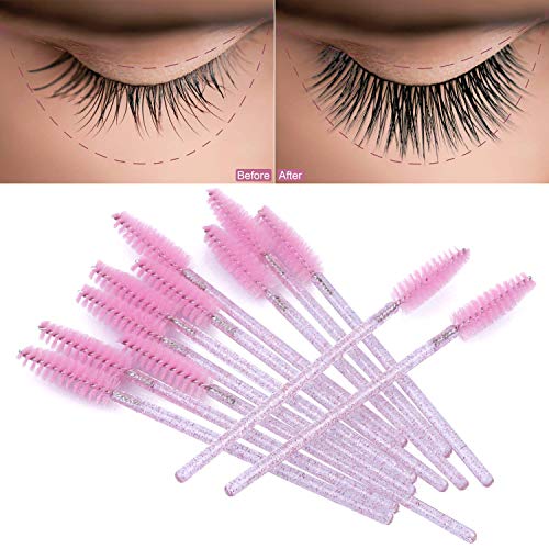 Image of Tbestmax 200 Disposable Eyelash Brush Mascara Wands Spoolies for Eye Lashes Extension Eyebrow and Makeup Pink