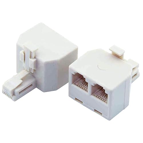 Miniatura 1 de Divisor de teléfono 1 a 2, paquete de 2 conectores RJ11 6P4C de pared, convertidor de adaptador modular 1 a 2