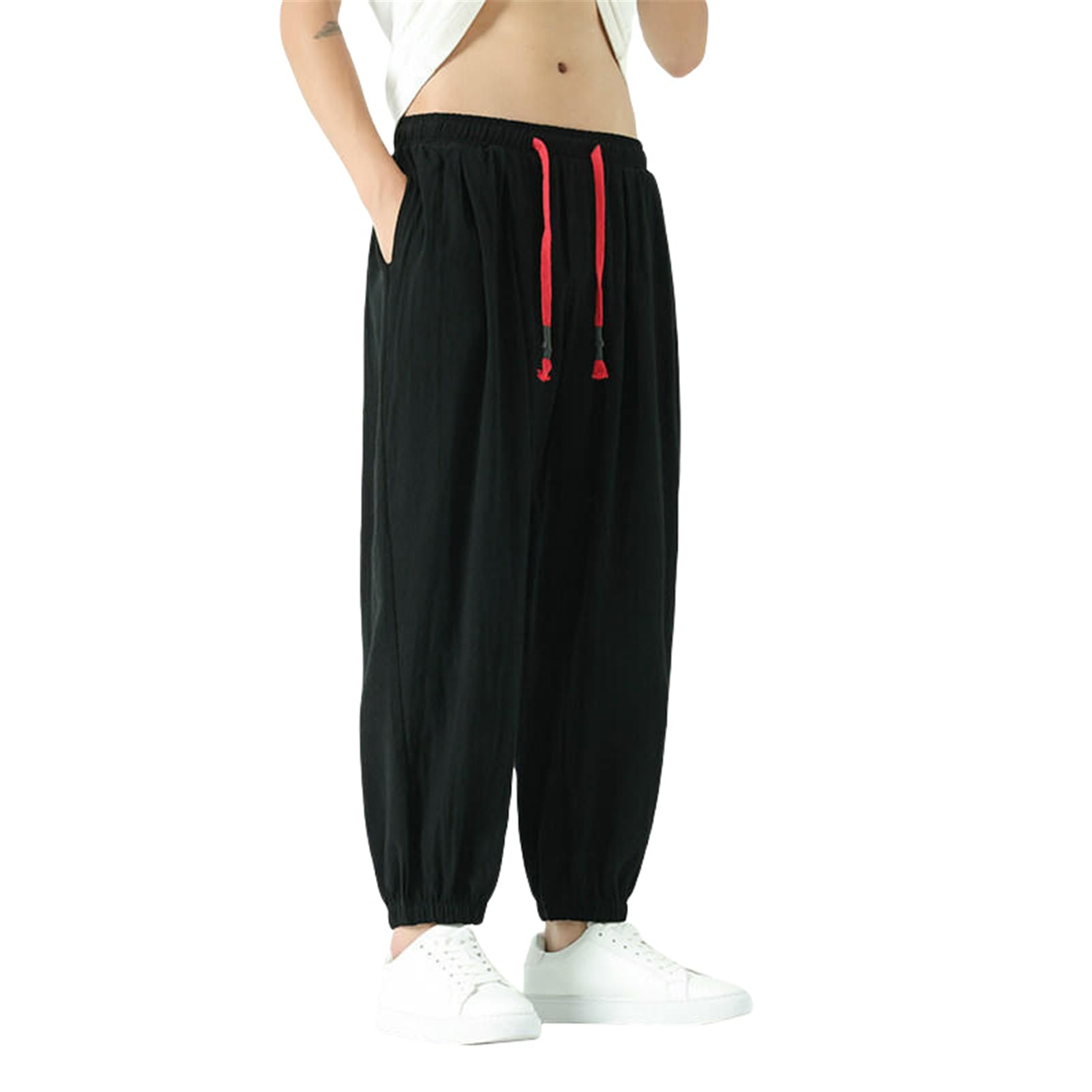 Pantaloni casual corti da uomo in cotone e lino allentato giapponese stile nazionale primavera estate autunno