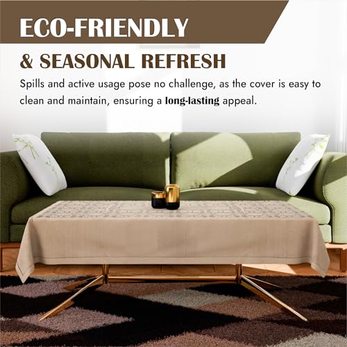Image of Kuber Industries Sofa & Center Table Cover Set | Net 5 Seater Sofa & 4 Seater Table Cover Combo | Furniture Protector Cover for Living Room | Self Flower New Jersey | Golden