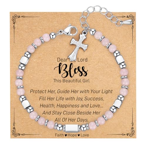 Tiny Gemstone Cross Bracelet for Women, Christian Gifts, Stocking Stuffers for Teens & Women - Easter, Birthday, Christmas Gift - Baptism/First Communion/Confirmation Gifts