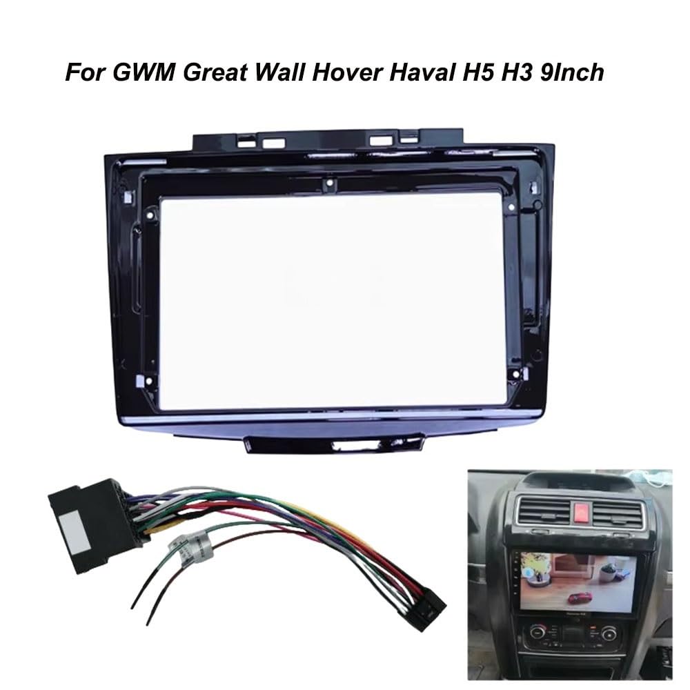 Cadre Façade Cache-Radio Adaptateur de façade châssis Voiture 9 Pouces, boîtier décodeur Canbus, autoradio Android, Compatible avec Great Wall, Hover, Haval H5 et H3 | Frame Cable