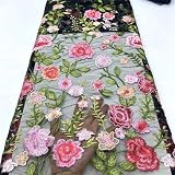 1 Yard 3D Rose Embroidered Floral Lace Fabric – Soft Transparent Mesh Tulle Fabric for Wedding Dresses, Craft Projects, and Fashion Apparel (Black, 1 Yard (35x49 in))