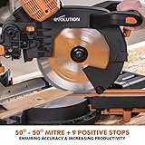 Evolution Power Tools R255SMS-DB+ Double Bevel Sliding Mitre Saw, Multi-Material Cuts Metal, Wood, Plastic & More - with Plus Pack includes Clamps, Dust Bag & Blades, 255mm (230V) - Image 5
