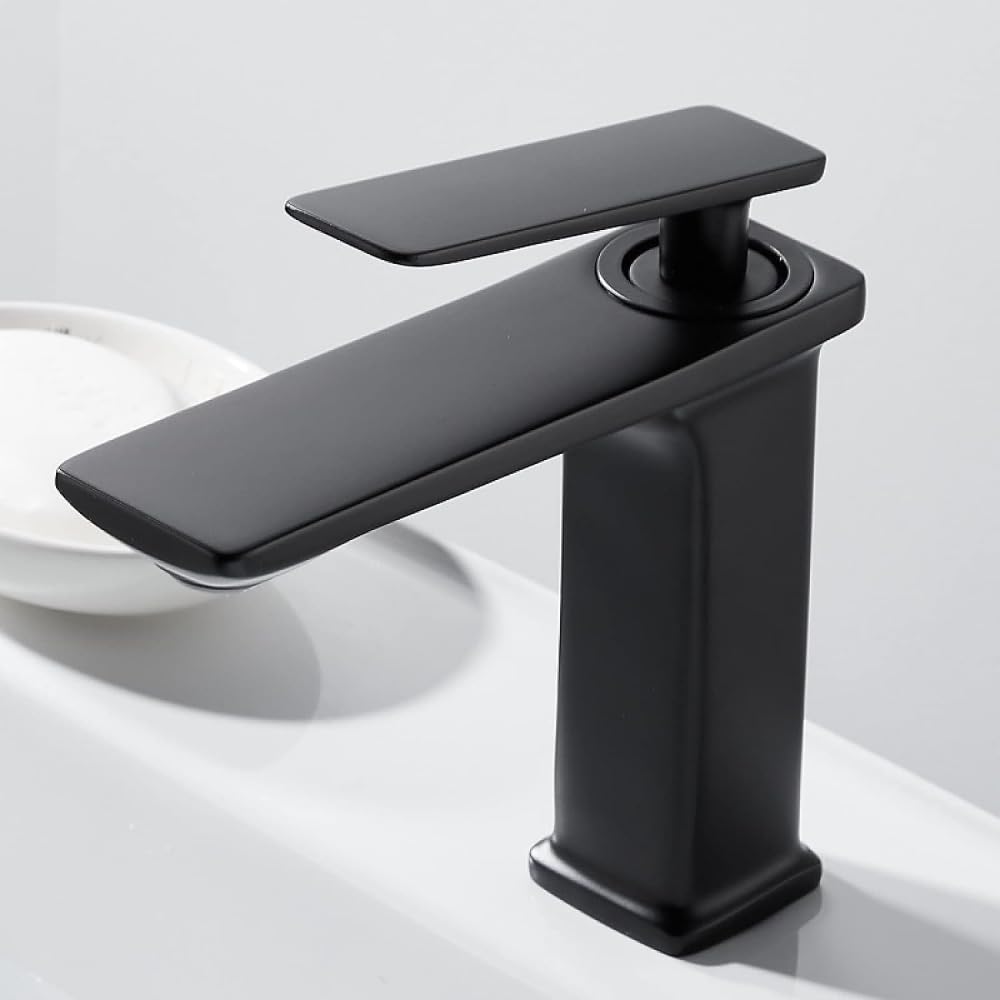 Robinet de Salle de Bain monotrou mitigeur eau chaude et froide pour évier de vanité doré et noir
