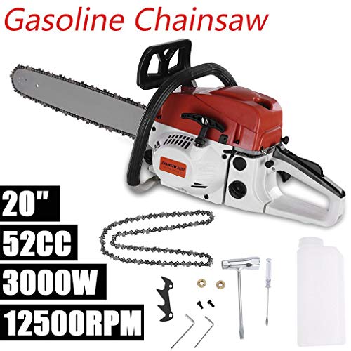 Dinmmgg 52cc Gas Chainsaws 20 Inch Bar Power Chainsaws Gas Powered Chainsaw 2 Stroke Handed Petrol Gasoline Chainsaw | 4.0HP 2.9KW 12500RPM | Vibration Reduction | Cutting Wood