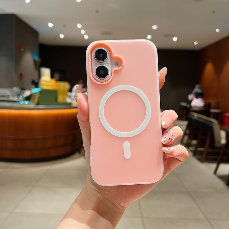Image of LuxuryKase Magnetic Silicone Candy Case for iPhone 16 | MagSafe Compatible | Slim Protective Case | Lightweight & Flexible | Wireless Charging | Soft Matte Finish - Pink