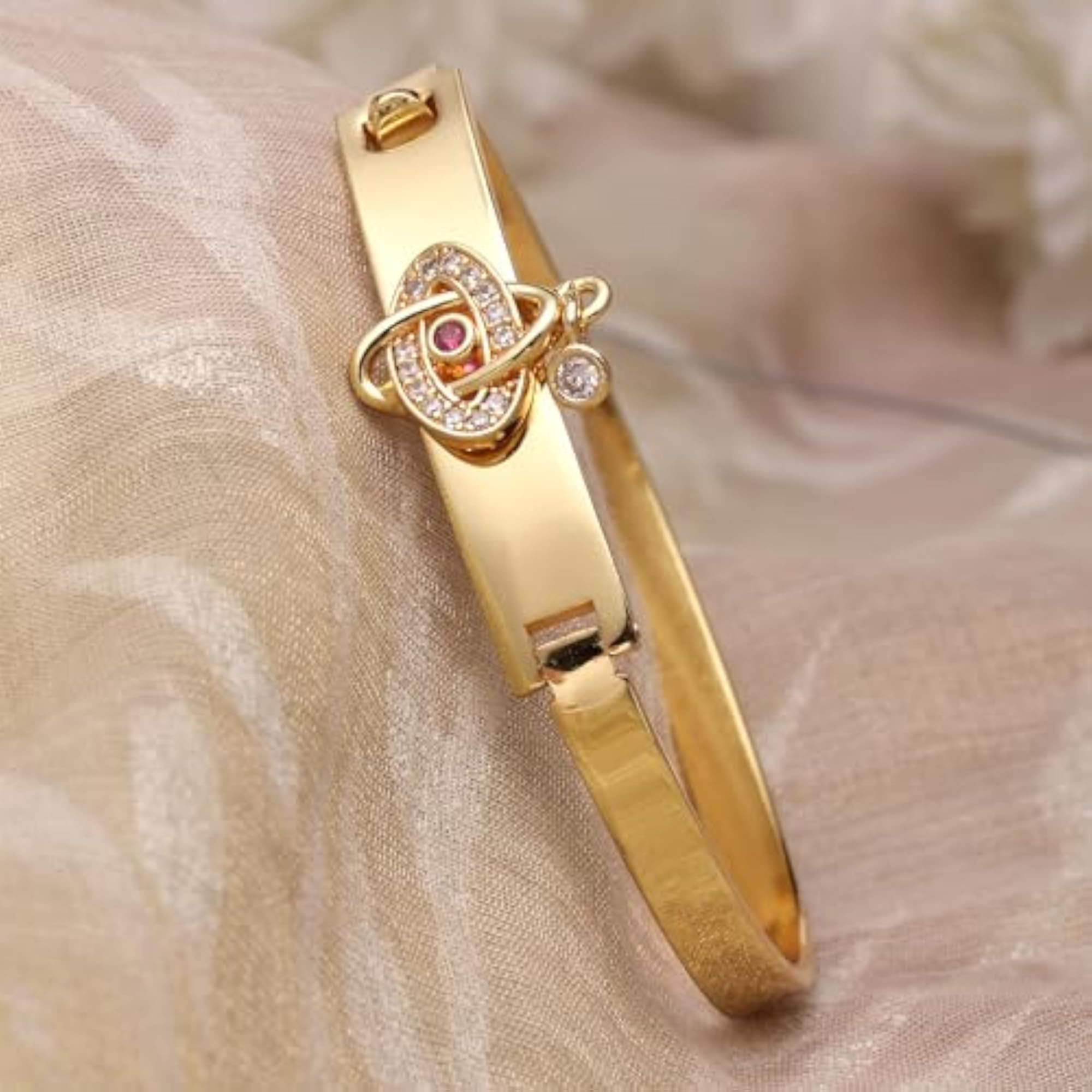 Gold-Plated American Diamond Bangle Style Bracelet