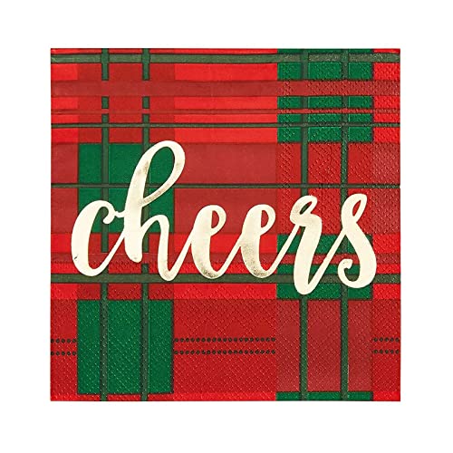 Cheers Plaid Paper Napkins For Christmas Holiday Party Supplies (5 X 5 In, 50 Pack) #TOP23