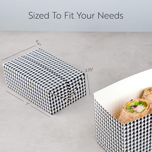 Image of Restaurantware Takeout Container 400 Count 47 Ounces Paper Disposable Meal Box Food Carryout Box Greaseproof Black Houndstooth Design 7.01 x 4.49 x 2.76 Inches Secure Transport Black
