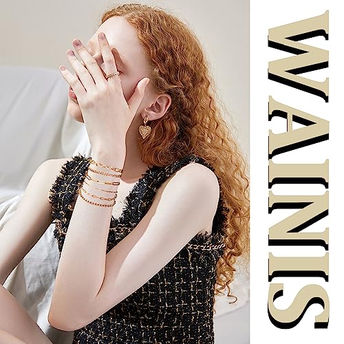 WAINIS 23PCS Gold Chain Bracelet Sets for Women Trendy 14K Gold Plated Dainty Link Paperclip Bracelets Stake Adjustable Layered Metal Link Bracelet Set Fashion Jewelry Adjustable 6.8"+2"3