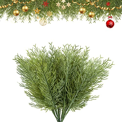 Sukh 25pcs Artificial Pine Branches - Faux Evergreen Leaves Christmas Greenery Picks for Decoration, Centerpieces, Vase, Table Decor - Real Touch Cedar Stem