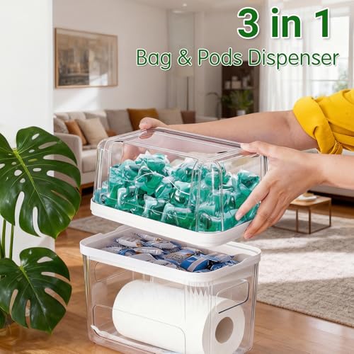 Rangement Lessive Liquide, 3 en 1 Rangement Buanderie avec une Ouverture, Buanderie Organisation pour les Capsules de lessive, les Sacs Poubelles – Image 3