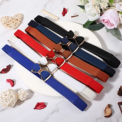 Zhanmai 6 Pieces Women Bow Skinny Elastic Waist Belt Faux Adjustable Leather Stretchy Belt 1.18 Inch Wide Thin for Dress Women Girls, 6 Colors4