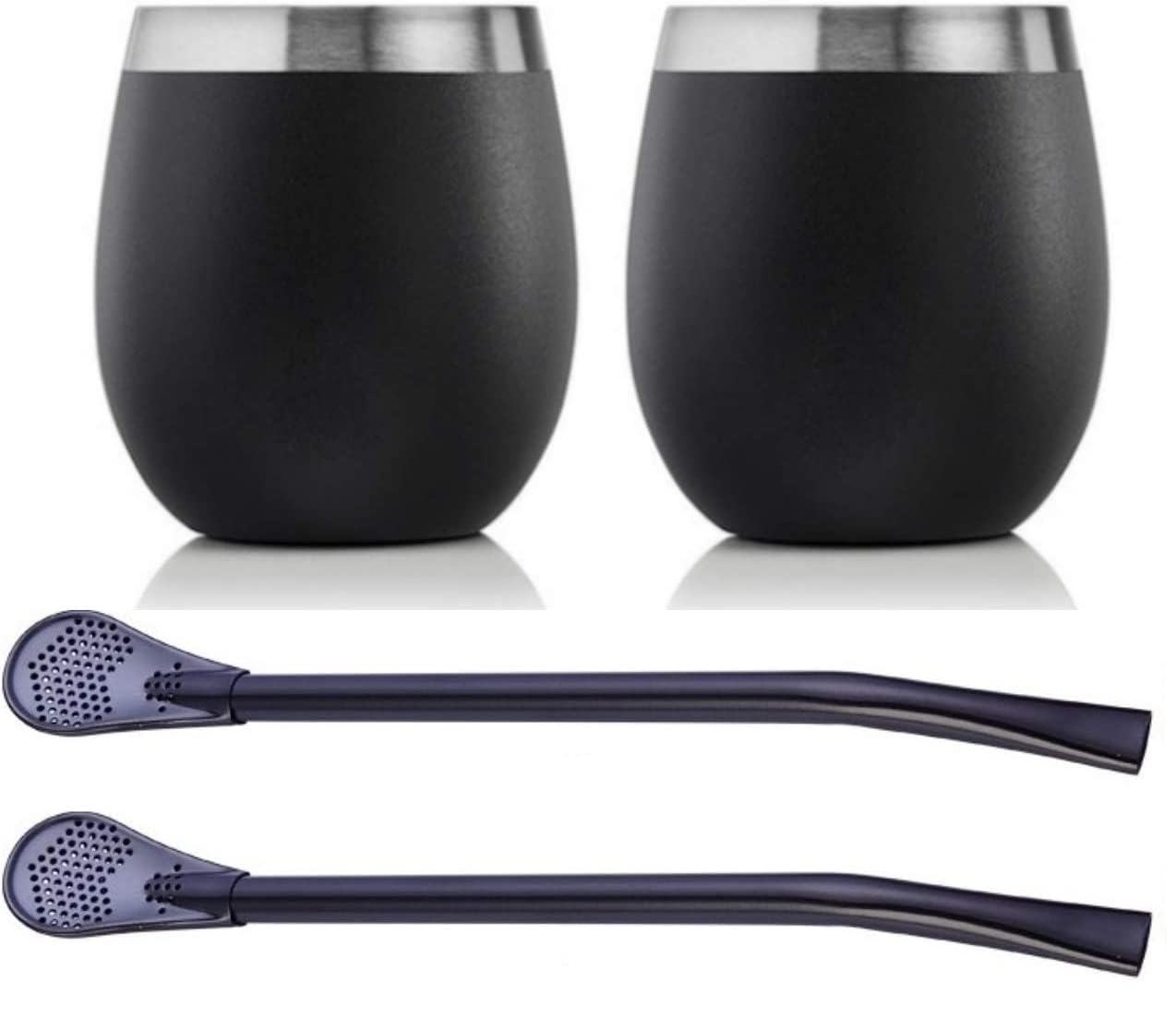 Set di 2 tazze/calabraccia/zucca per maté in acciaio inossidabile a doppia parete con 2 bombillas e una spazzola di pulizia