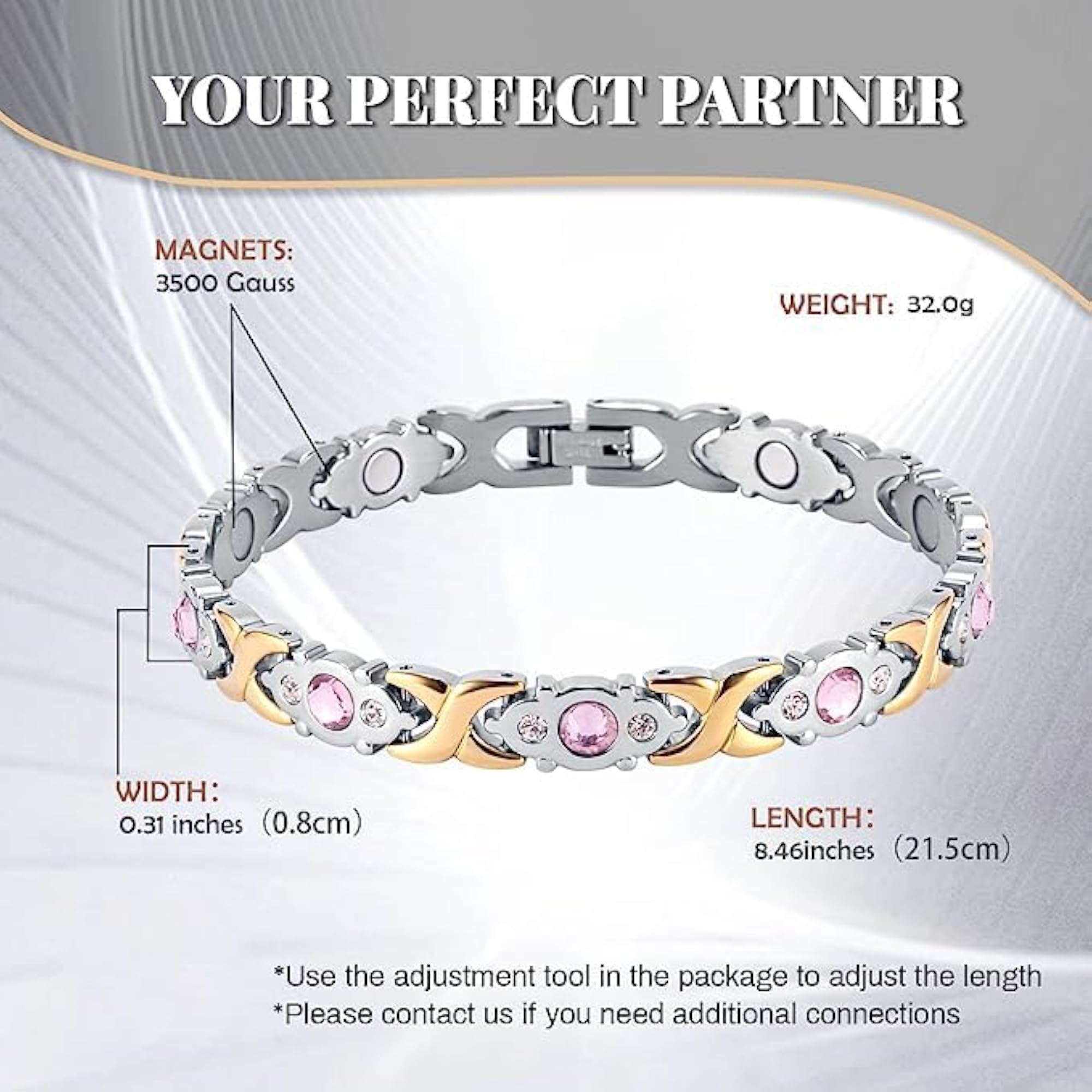 Stainless Steel Crystal Studded Watch Style Bracelet
