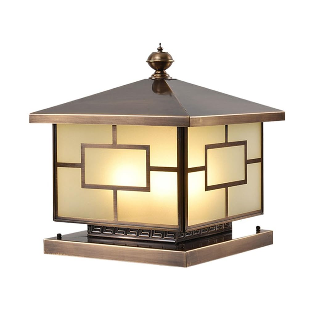 HCIPJQY Contemporary American Garden Column Light Bronze Finish Vintage Fence Post Cap Light Fixture 110V Outdoor Pillar Light Fixtures with Glass, Warm Light Fits 4x4 Post