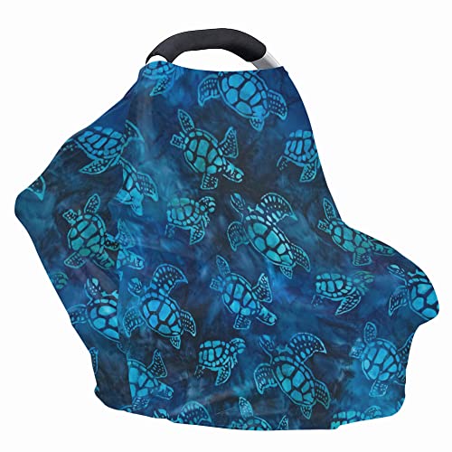 Image of Underwater Sea Turtle Printing Nursing Cover Baby Stroller Carseat Canopy,Premium Elastic Car Seat Covers for Babies Kids,Blue Mother Breastfeeding Scarf