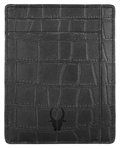 Image of WildHorn Leather Card Holder for Men & Women (Black Croco)