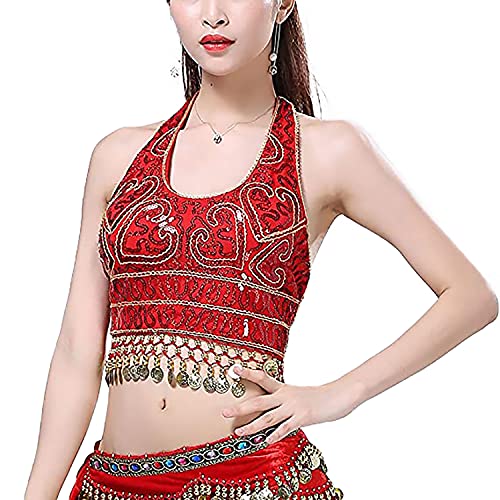 Image of VRITRAZ Women's Chiffon Belly Dance Chiffon Top, Harem Pants and Hip Scarf Ringy Golden Coins Fancy Pants
