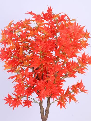 Image of ARICK DECOR 6Ft Artificial Japanese Maple Tree in Pot, Realistic Faux Autumn Orange Maple Plant, Peacock Shaped Large Floor Decor for Home, Office & Balcony