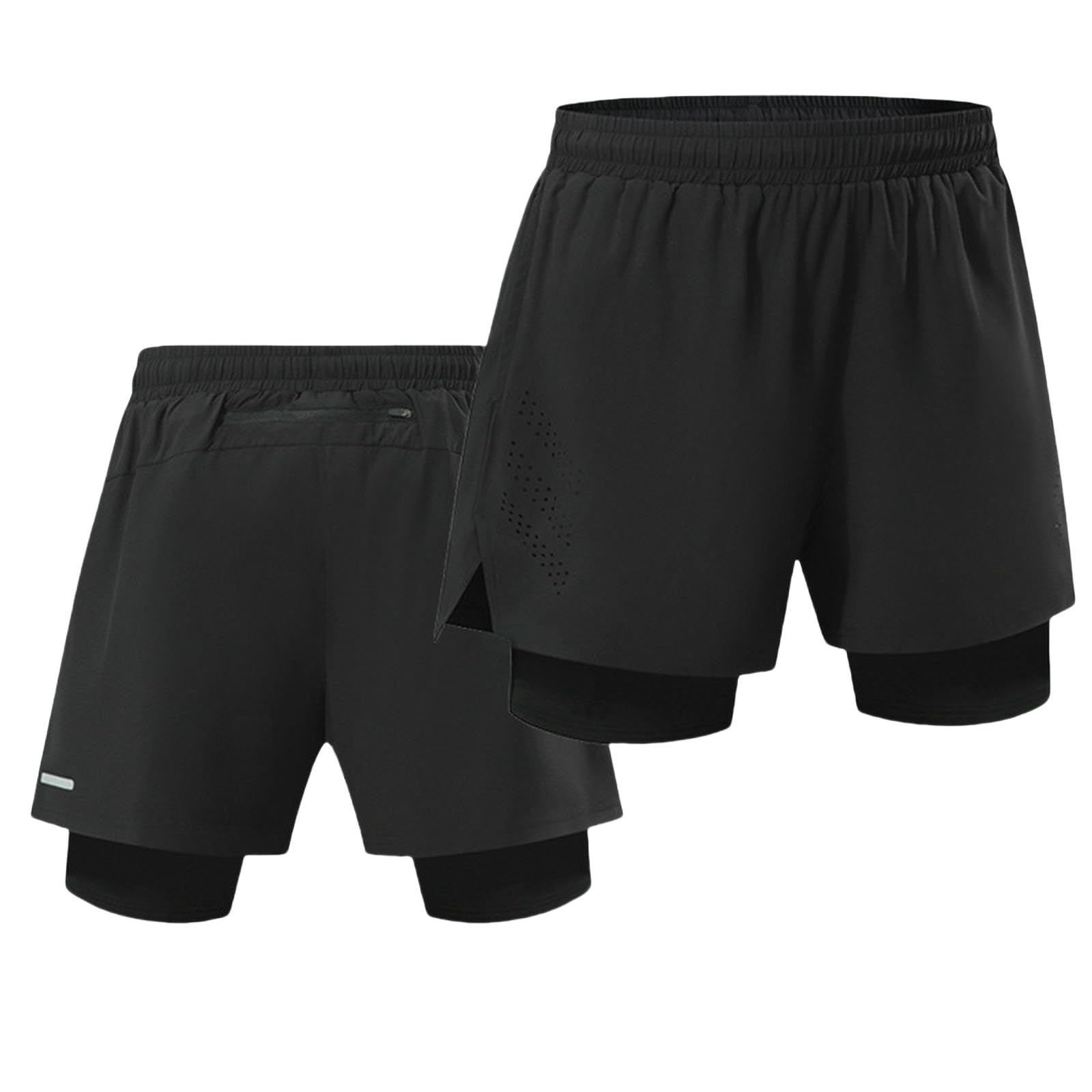 Pantaloncini Uomo Pantaloni Sportivi Maschili Finti A Due Pezzi Secco Rapido Antidosceudo Che Corre Fitness Tre Quarti-Nero-m