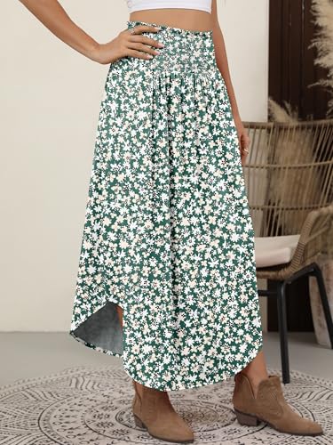 Image of ANRABESS Women's Maxi Skirts Summer Boho Floral High Waisted Flowy Swing Pleated Beach Long Skirt with Pockets