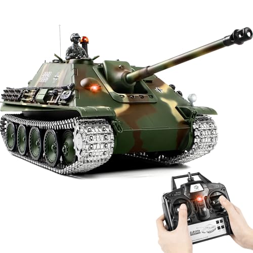 Image of 1 /16 RC Tank, Heng Long German Jagdpanther Army Toy with Smoke, Sound, Light, 2.4G Remote Control Tank That Shoots with Upgraded Metal Tracks, Idler and Sprocket Wheel, Steel Gearbox, Two Batteries