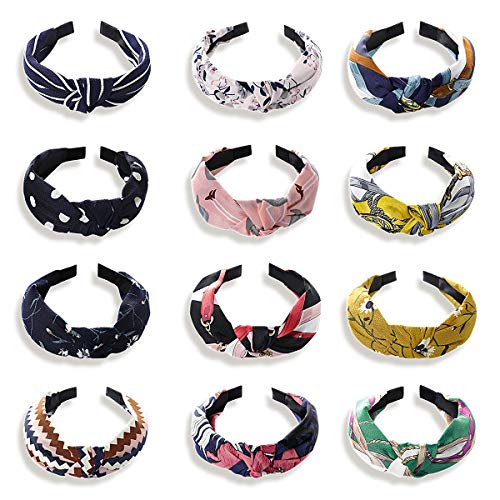 RUCHULOVE 12 Pack Wide Headbands Knot Hard Plastic Headband Hair Band for Women and Girls Hair Accessories Head bands Hair bands Hoops (Boho Printed Fabric Covered the Hair Hoop)