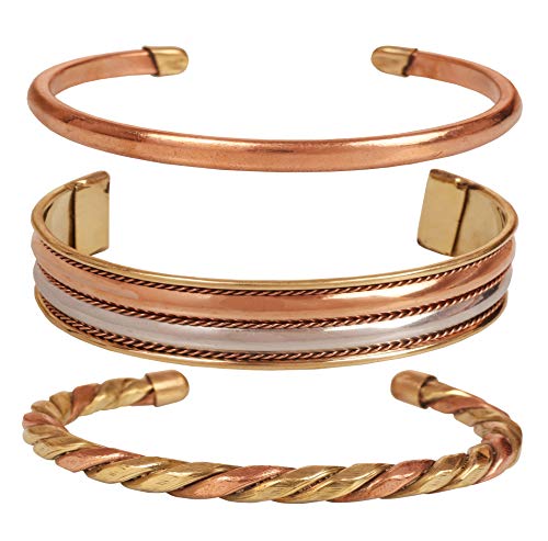 Image of Touchstone copper bracelets | gift for men women |adjustable 100% pure solid real magnetic jewelry | handmade bracelet set combo | rope braided tibetan bangles.