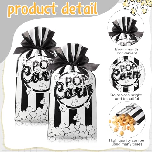 Image of 50 Pcs Popcorn Plastic Bags Circus Carnival Party Goodie Bags Bulk Movie Night Popcorn Container for Carnival Movie Night Theater Halloween Party Supplies (Black)