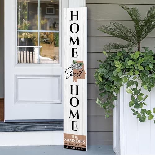Personalized Alabama Welcome Sign for Front Porch, Custom Home Sweet Home Welcome Sign with Family Name and State, Welcome Home Decorations for Outdoors, 48x8