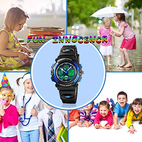 Cofuo Kids Boys Digital Blue Watches, Outdoor Sports Waterproof Analog Electronic Watches With Alarm Stopwatch Learning Watch For Children Birthday Gifts Age 5-12 #TOP2