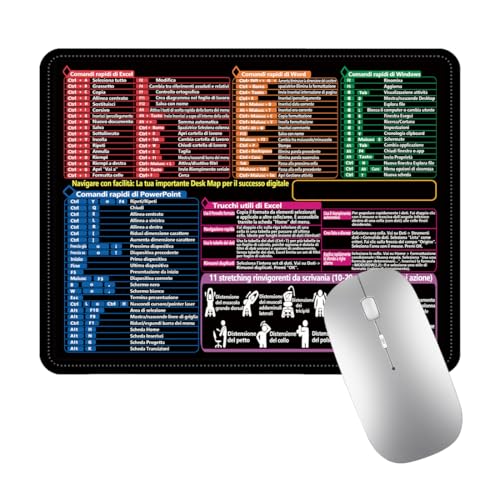 CATZUM 1 Tappetino per Mouse Nero (Italia), Nuovo Tappetino per Mouse con Tasti di Scelta Rapida per Excel, per Tastiera da Ufficio per PC | Bordi cuciti Antiscivolo (25 x 30 cm x 0,2 mm)
