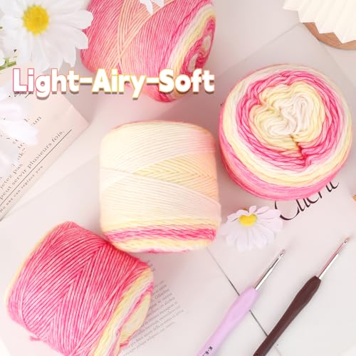 Image of Katech Ombre Yarn for Crocheting-Gradient Cake Yarn-4x100g 60% Cotton 30% Acrylic 11% Wool-Multicolor Soft Rainbow Cotton Crochet Yarn for Scarves, Shawls, Blankets and Garments(Q)