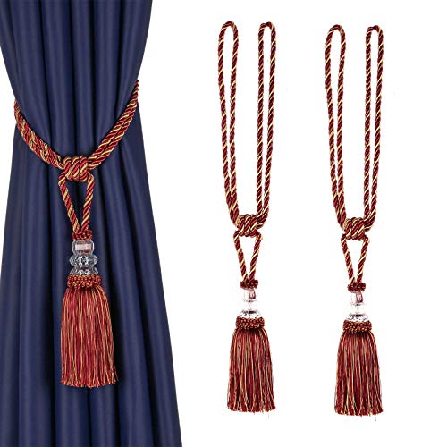BEL AVENIR 2 Pack Curtain Tiebacks Hand-Woven Holdbacks Tassels Tiebacks