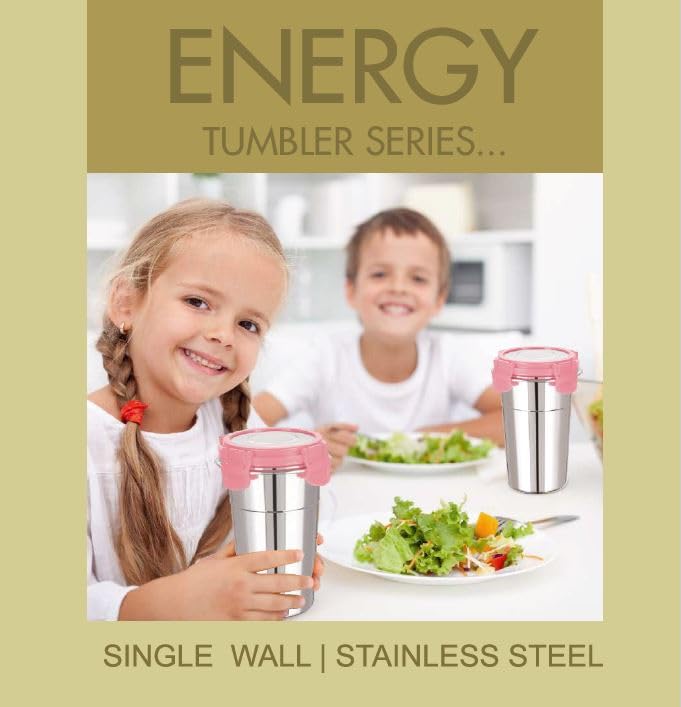Foliam Stainless Steel Fusion Glass Tumbler with Stainless Steel Lid (Multicolor) (Fusion 400+600ml) 3
