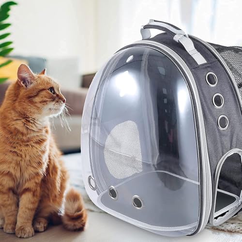 Image of Transparent Pet Carrier Backpack |Airline-Approved & Comfortable |Designed with Breathable Mesh |Durable and Water-Resistant | for Cats (31.8L x 25.4W x 41.9H Centimeters)