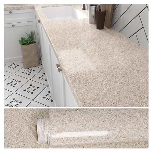 VEELIKE Klebefolie Marmoroptik Gelb Granit Tapete Selbstklebende Folie Küche Wand Klebefolie Marmor Möbelfolie Arbeitsplatte Küche Küchentapete Abwaschbar Wohnzimmer Wandtapete Esszimmer 40cm x 300cm