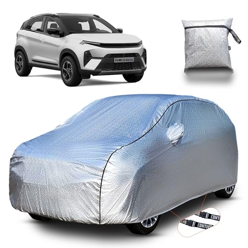 Image of Continental [SilverGuard] Dual Belts Extra Protection Tata Nexon Car Cover (2018-2026) Build with Triple Stitched, Waterproof & Dustproof Car Cover for Nexon (Metallic Silver).