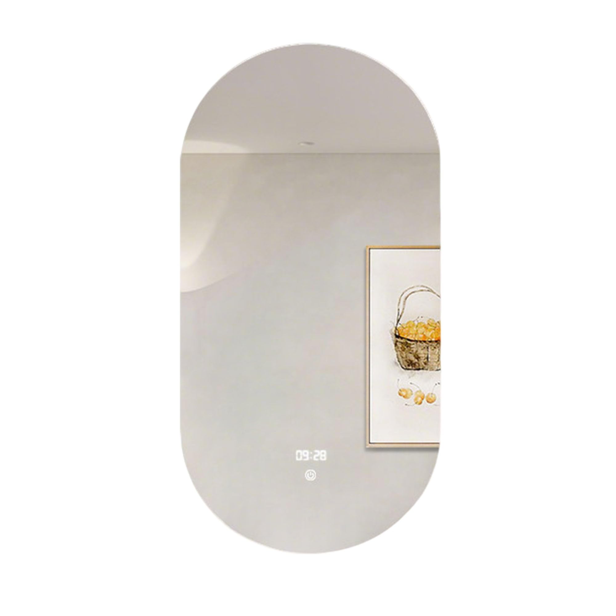Zlthraustic Smart Oval Bathroom Mirror with LED Lights Anti-Fog, 3 Color Light Dimmable Wall Vanity Mirror, Time Display, Explosion-Proof, 50x80cm