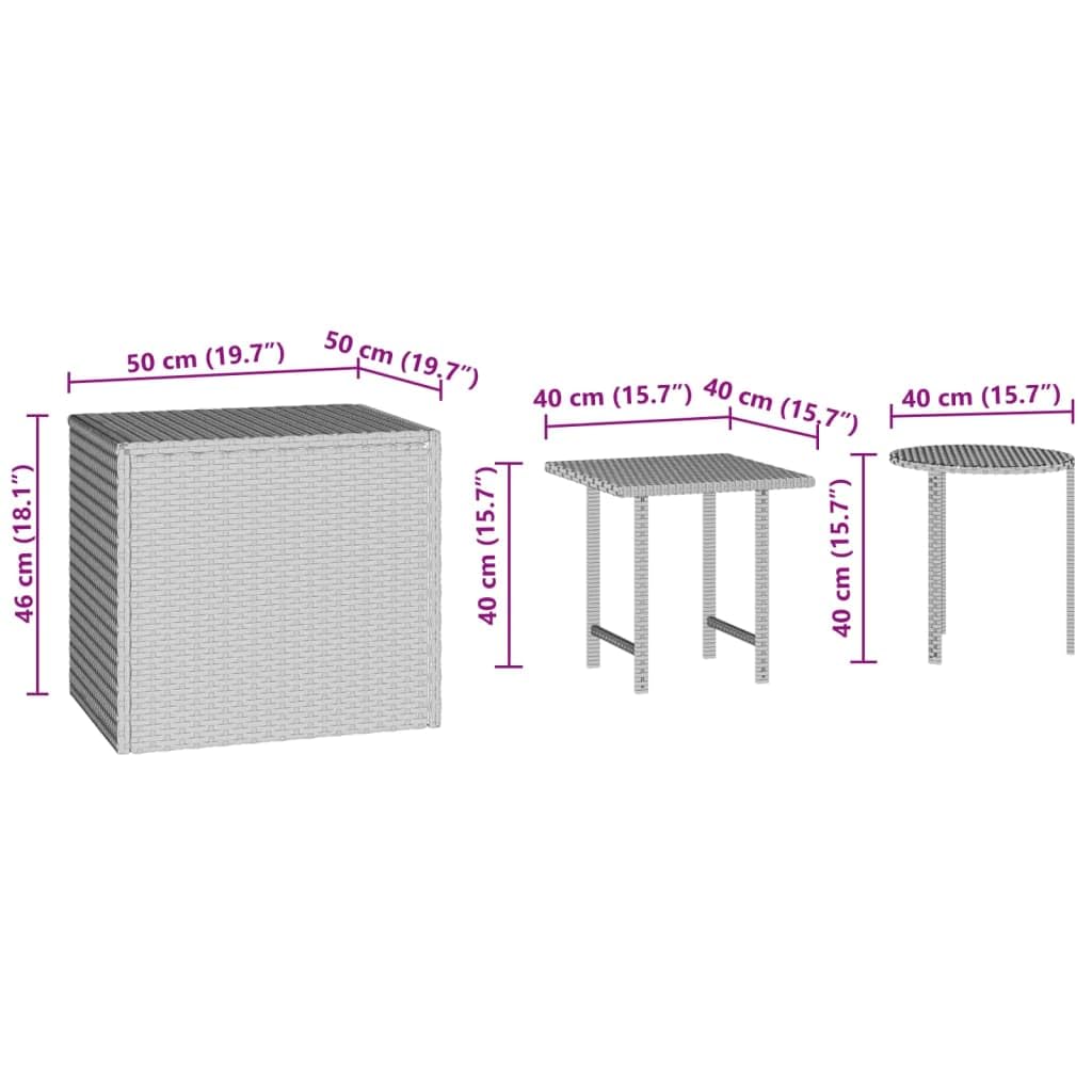 3 tavolini da giardino in polyrattan, resistenti alle intemperie, stabili, facili da pulire, per terrazze, balconi, giardini, verande, come ripiano per barbecue, picnic, feste