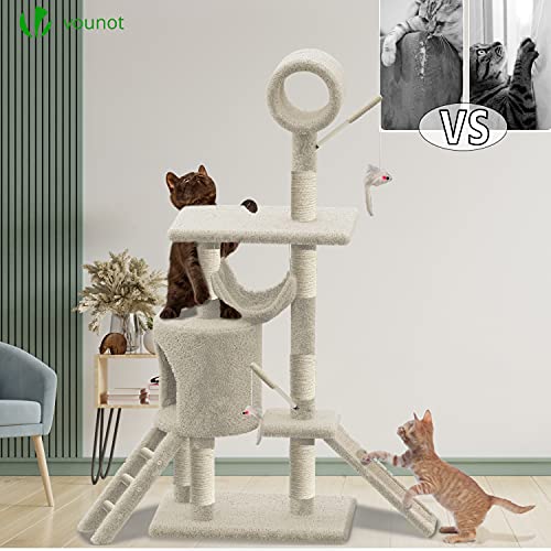 VOUNOT Arbre à Chat Geant avec Griffoir XXL Arbre à Grimper pour Chat Centre d’Activités avec Niche et Plateformes pour Félins Hauteur 154cm Beige - Image 7